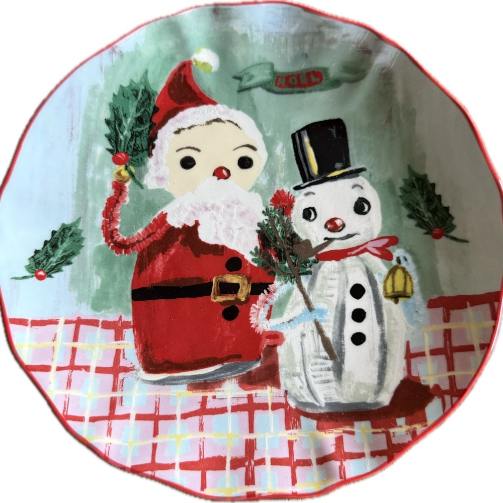 Nathalie Lete Christmas Joyuex Noel Santa Snowman Holiday Plate